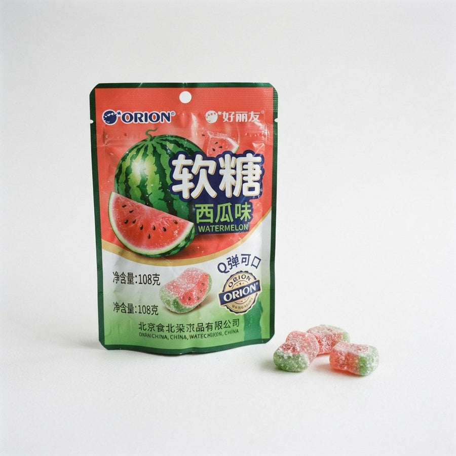 Orion Soft Candy (Watermelon Flavor) – China — front of pack at Exotic Snaxx Chicago