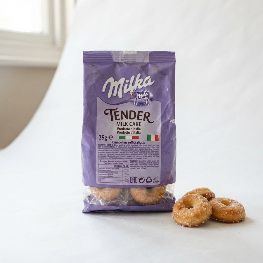 Milka Tender Milk Cake Product of Italy — front of pack at Exotic Snaxx Chicago