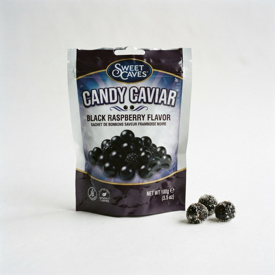 Candy Caviar Shaped Black Raspberry Flavor — front of pack at Exotic Snaxx Chicago