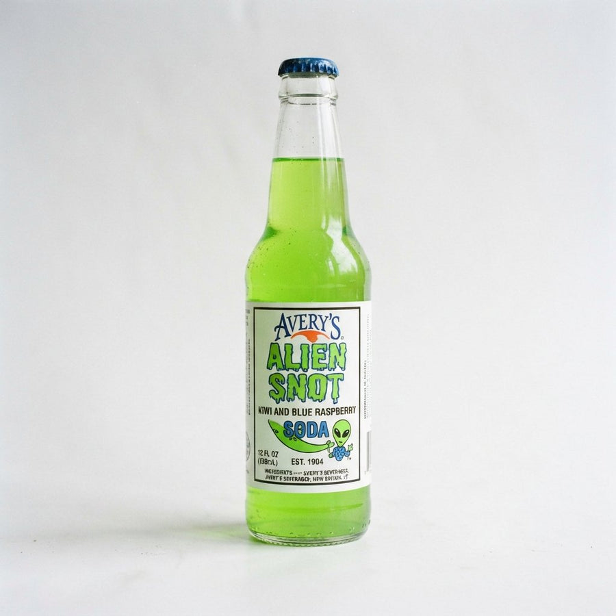 Avery's Alien Snot Kiwi and Blue Raspberry 12 oz Bottles — front of pack at Exotic Snaxx Chicago