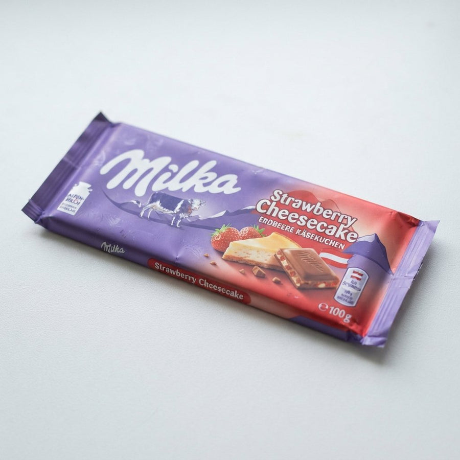 Milka Strawberry Cheesecake ( Austria ) — front of pack at Exotic Snaxx Chicago