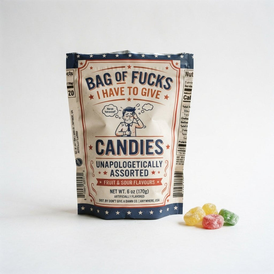 Bag of Fucks I Have to Give Candies — front of pack at Exotic Snaxx Chicago