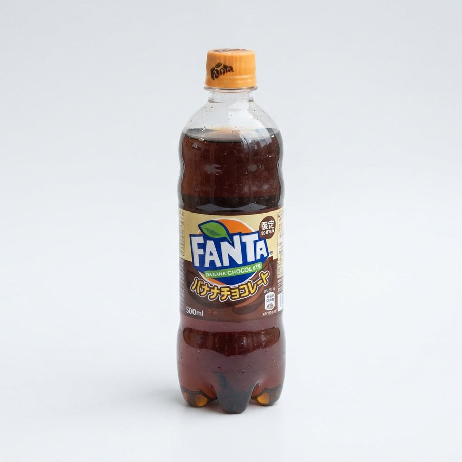 Fanta Banana Chocolate Flavoured Limited Edition — front of pack at Exotic Snaxx Chicago