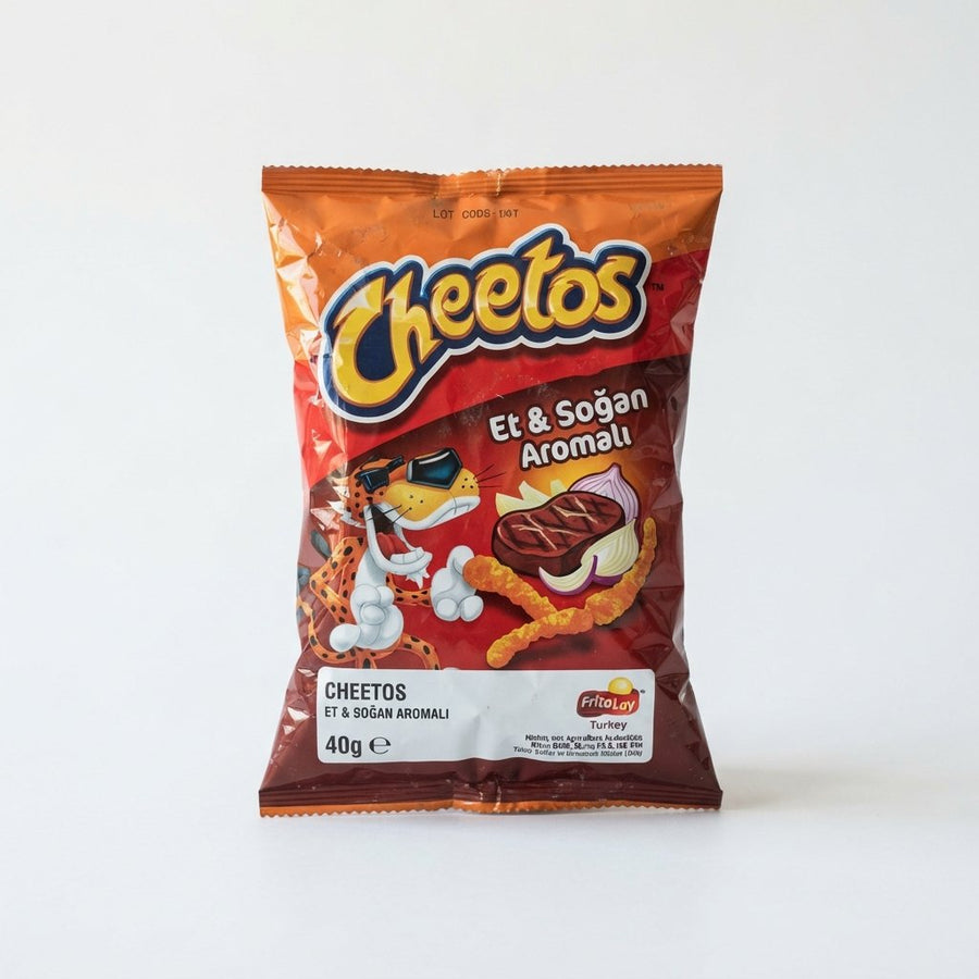 Steak & Onion Cheetos (40g) (Turkiye) — front of pack at Exotic Snaxx Chicago