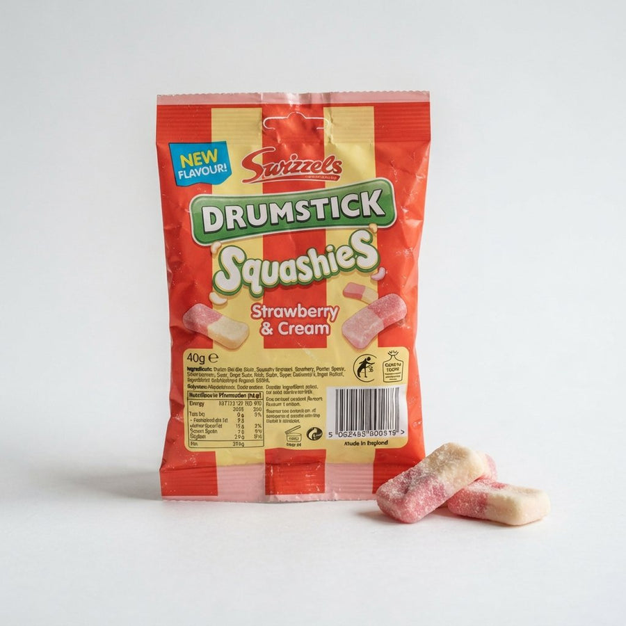 Swizzels Drumstick Squashies Strawberry & Cream — front of pack at Exotic Snaxx Chicago