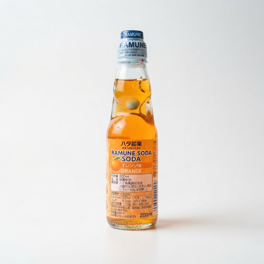 Hatakosen Ramune Soda Orange (Japan) — front of pack at Exotic Snaxx Chicago