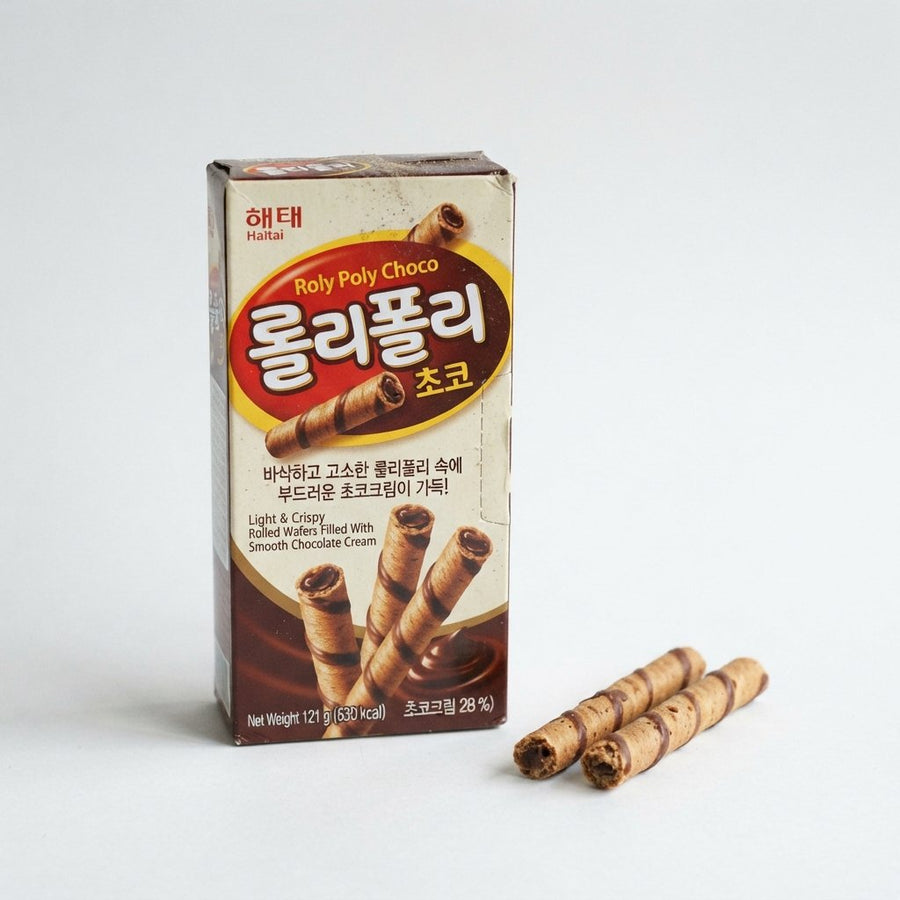 Haitai Roly Poly Choco (Korea) — front of pack at Exotic Snaxx Chicago