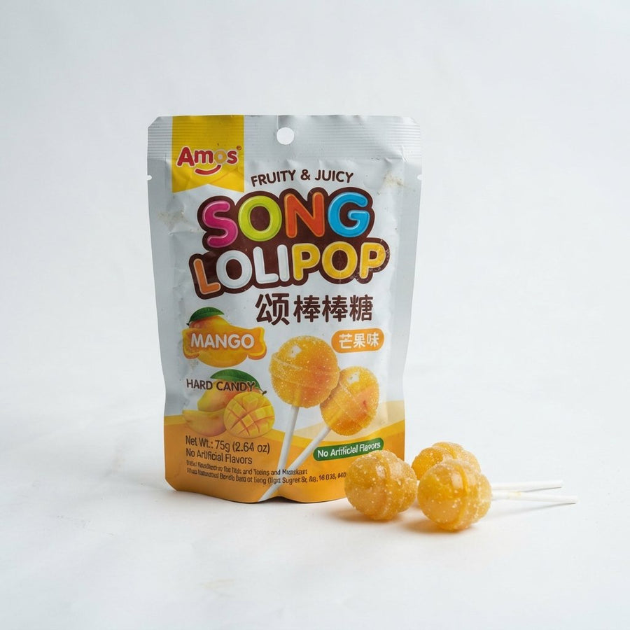 Amos Song Lolipop Mango — front of pack at Exotic Snaxx Chicago