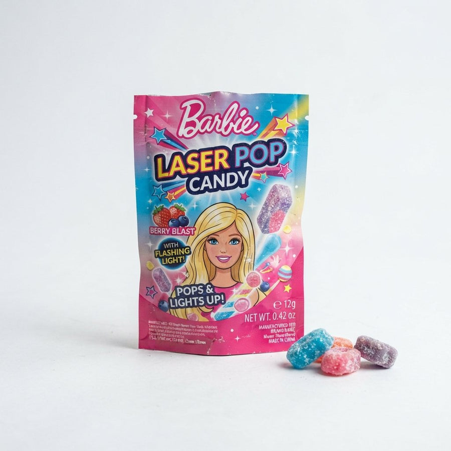 Barbie Laser Pop Candy — front of pack at Exotic Snaxx Chicago