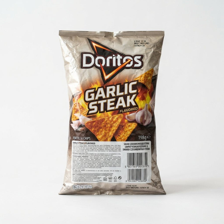 Garlic Steak Flavored Doritos — front of pack at Exotic Snaxx Chicago