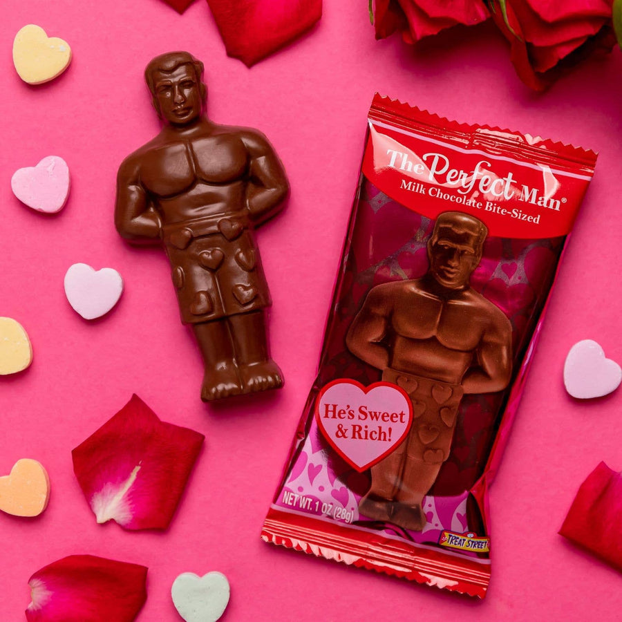 The Perfect Man Milk Chocolate Bite Sized 1oz, — front of pack at Exotic Snaxx Chicago
