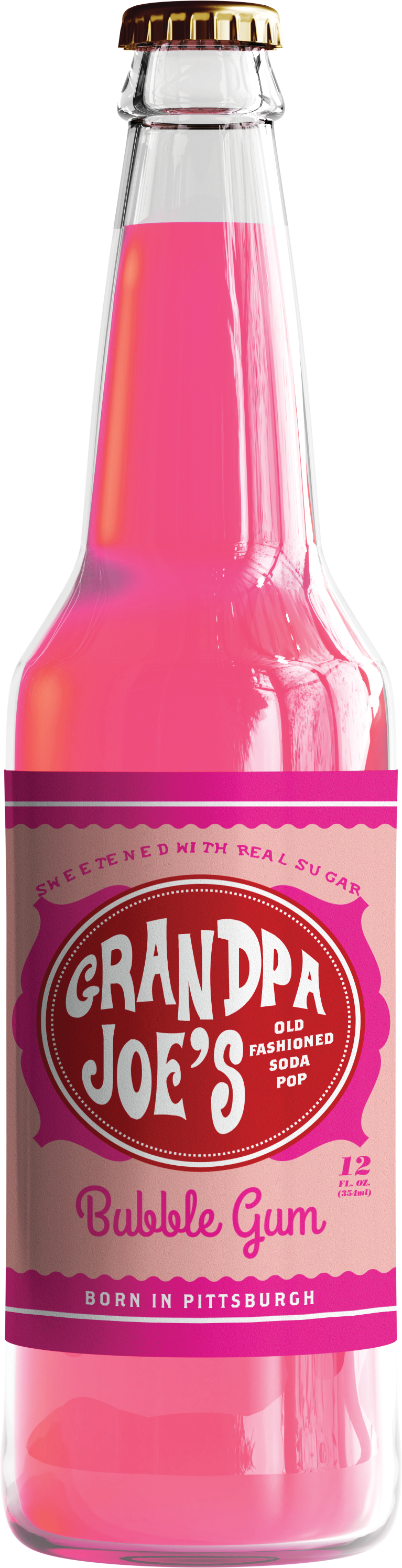 Grandpa Joe's Bubble Gum Soda, 12oz Glass Bottle 12ct — front of pack at Exotic Snaxx Chicago
