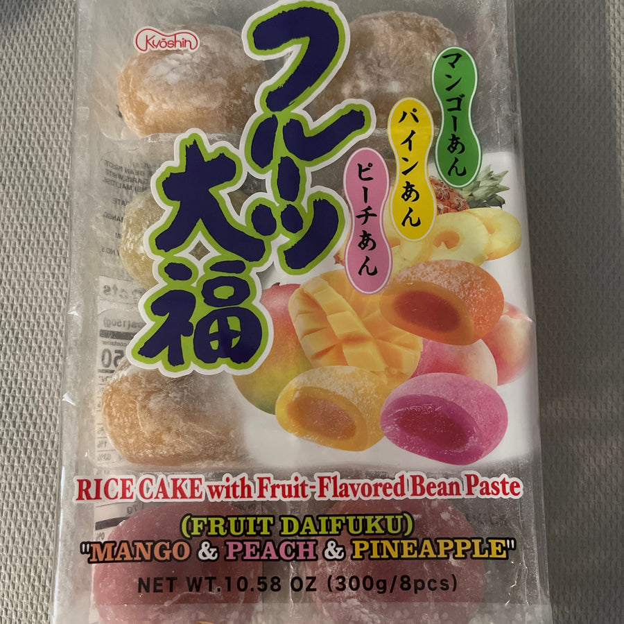 Mochi Kyoshin Fruit Daifuku – Mango, Peach & Pineapple (Japan) — front of pack at Exotic Snaxx Chicago