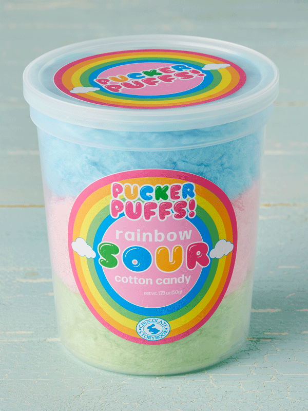 Pucker Puffs Sour Rainbow Cotton Candy — front of pack at Exotic Snaxx Chicago