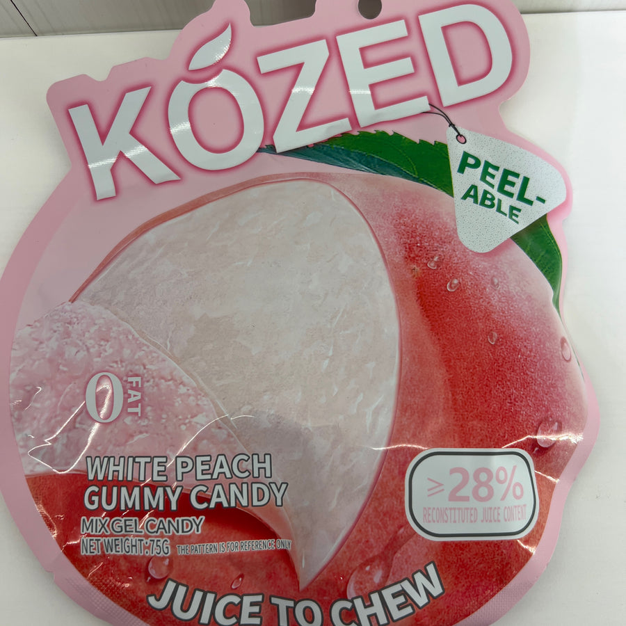Kózed White Peach Gummy Candy (75g) — front of pack at Exotic Snaxx Chicago
