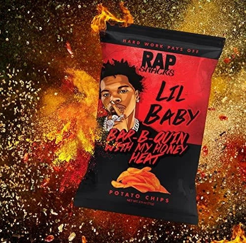 Rap Snacks Lil Baby BBQ With My Honey Heats Chips — front of pack at Exotic Snaxx Chicago