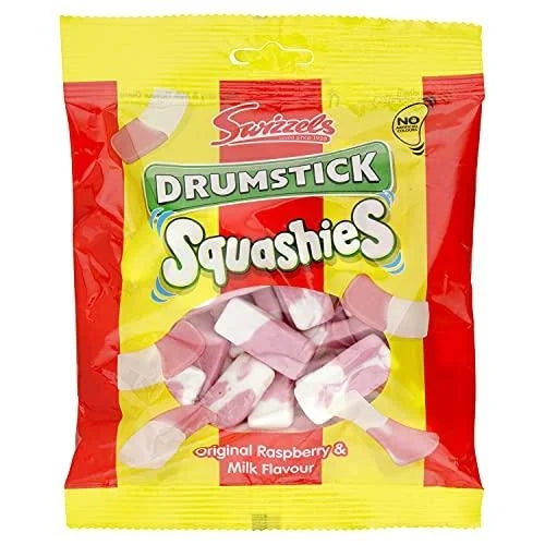 Squashies Drumsticks Raspberry Milk UK — front of pack at Exotic Snaxx Chicago