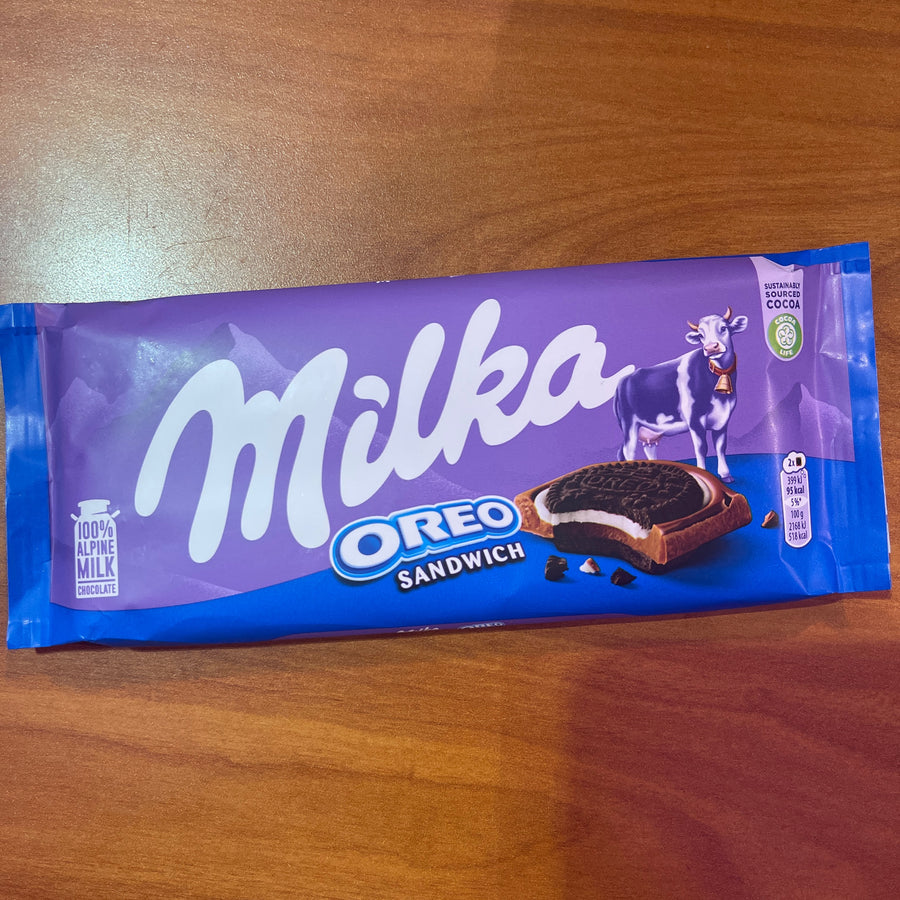 Milka Oreo Sandwich Made In Hungary — front of pack at Exotic Snaxx Chicago