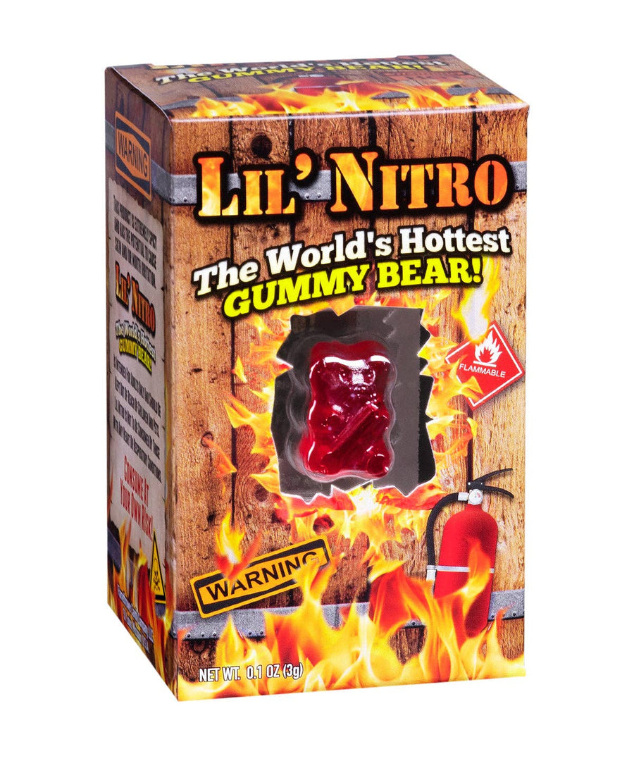 Lil' Nitro World's Hottest Gummy Bear Flamethrower Candy — front of pack at Exotic Snaxx Chicago