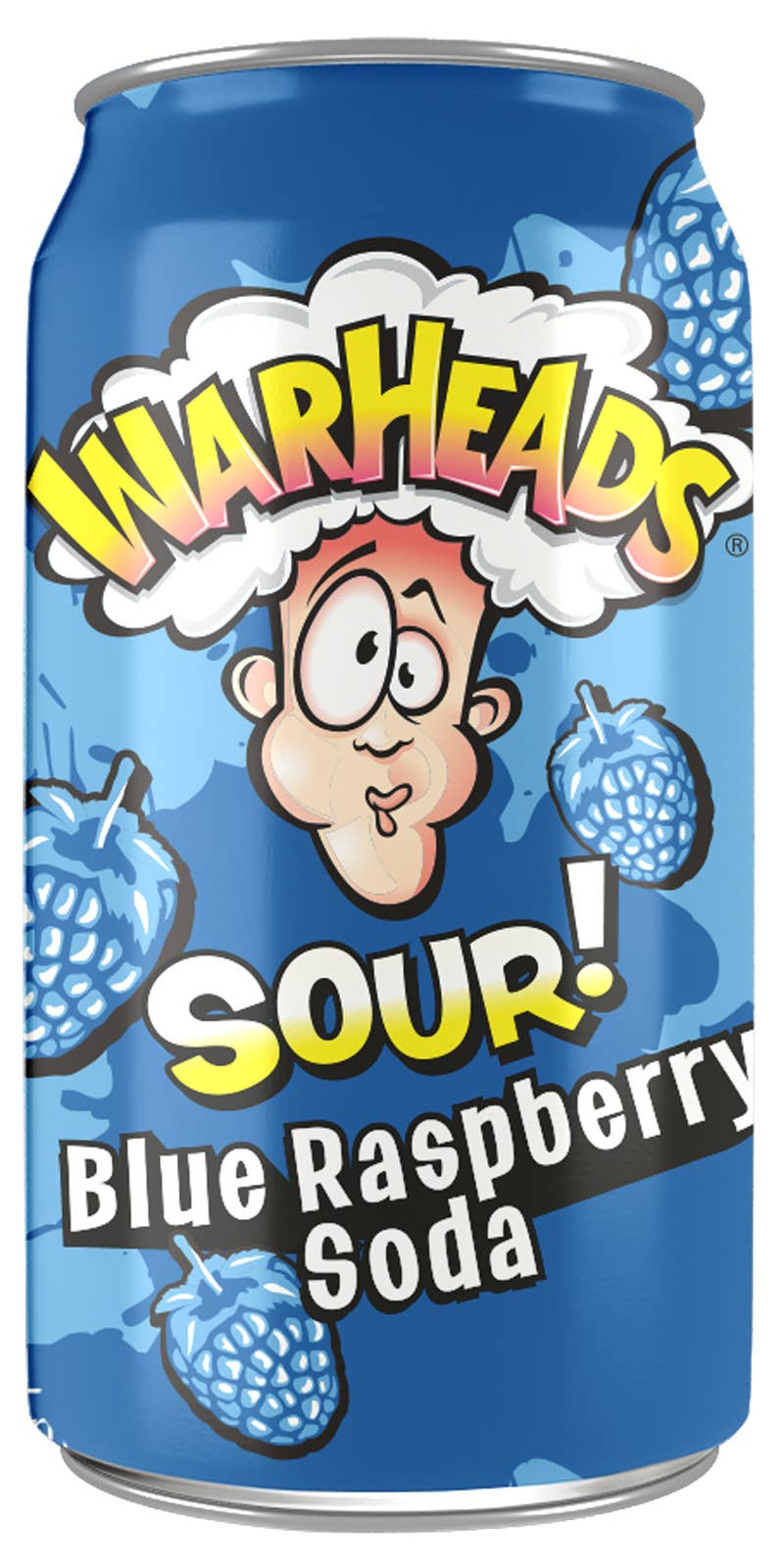Warheads Sour! Soda - Blue Raspberry, 12oz Can — front of pack at Exotic Snaxx Chicago