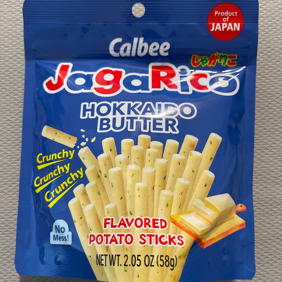 Calbee Jagarico Hokkaido Butter Potato Snack Made in Japan 2.05 Oz — front of pack at Exotic Snaxx Chicago