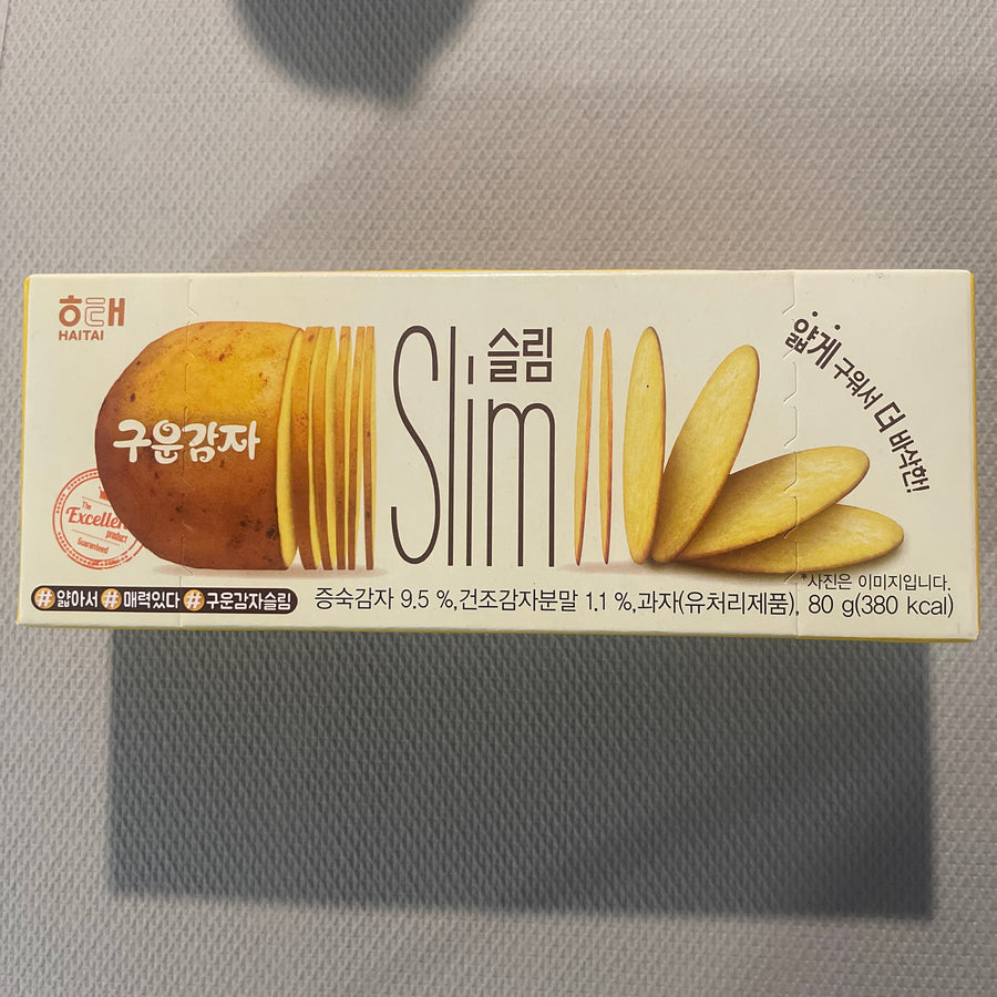 Haitai Slim Baked Potato Biscuits (Korea) — front of pack at Exotic Snaxx Chicago