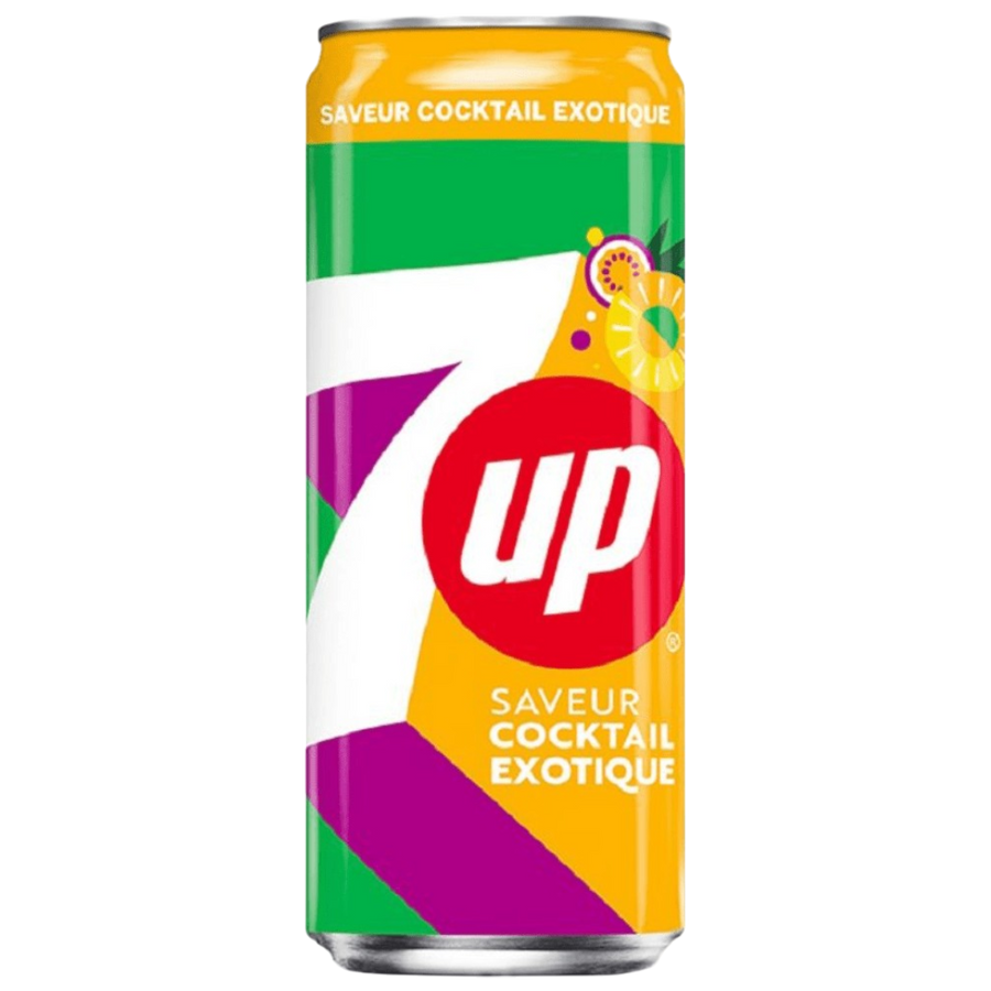 7UP Saveur CocktailExotiqute (330mL) (France) — front of pack at Exotic Snaxx Chicago