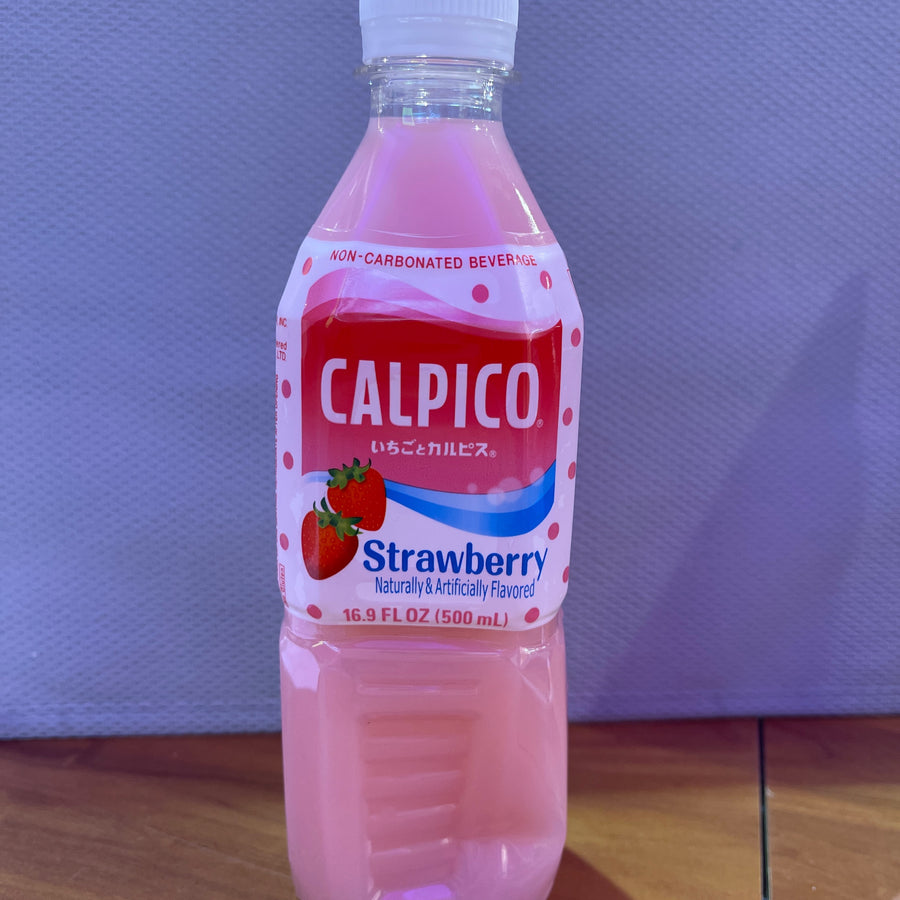 Calpico Strawberry – 16.9 fl oz (500 mL) (Product of Japan) — front of pack at Exotic Snaxx Chicago