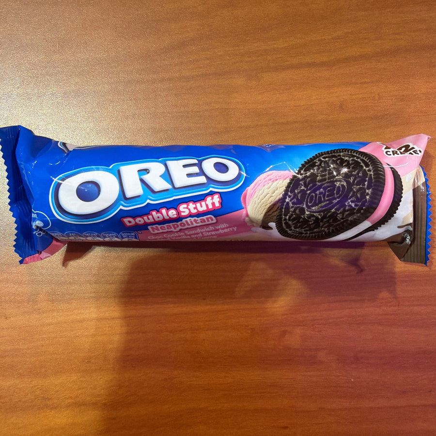 Oreo Double Stuff Neapolitan(Australia) — front of pack at Exotic Snaxx Chicago