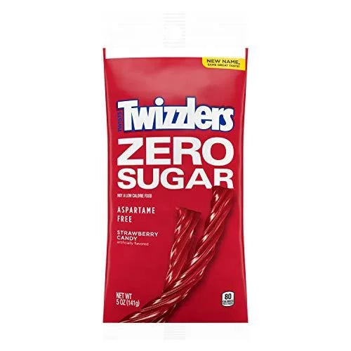 Twizzlers Zero Sugar Twists Strawberry Flavored Licorice Style — front of pack at Exotic Snaxx Chicago