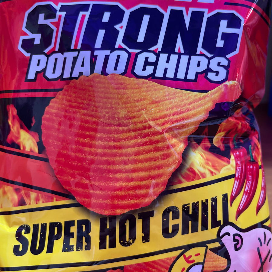 Ikeya Strong Potato Chips – Super Hot Chili — front of pack at Exotic Snaxx Chicago
