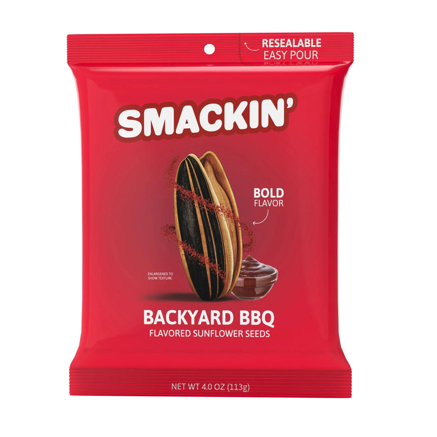 Smackin' Sunflower Seeds | Roasted Jumbo Sunflower Seeds (Backyard Bbq) | Keto Snacks | American Made | — front of pack at Exotic Snaxx Chicago