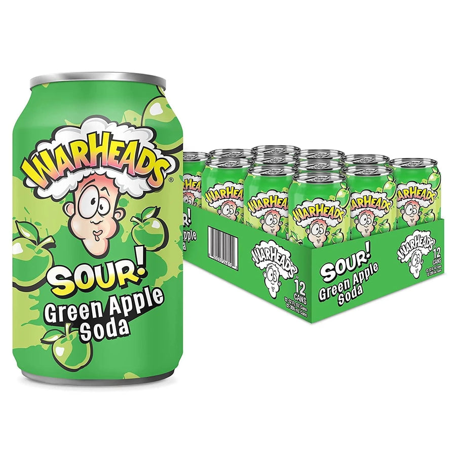 Warheads Sour Soda Green Apple 12oz Cans — front of pack at Exotic Snaxx Chicago