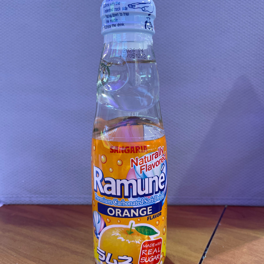Ramune Soda – Orange 200 mL (Product of Japan) — front of pack at Exotic Snaxx Chicago