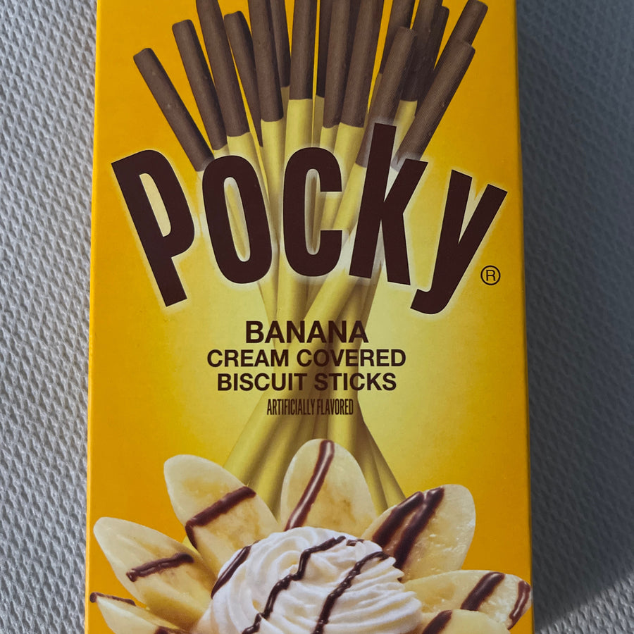 Pocky Banana (Japan) — front of pack at Exotic Snaxx Chicago