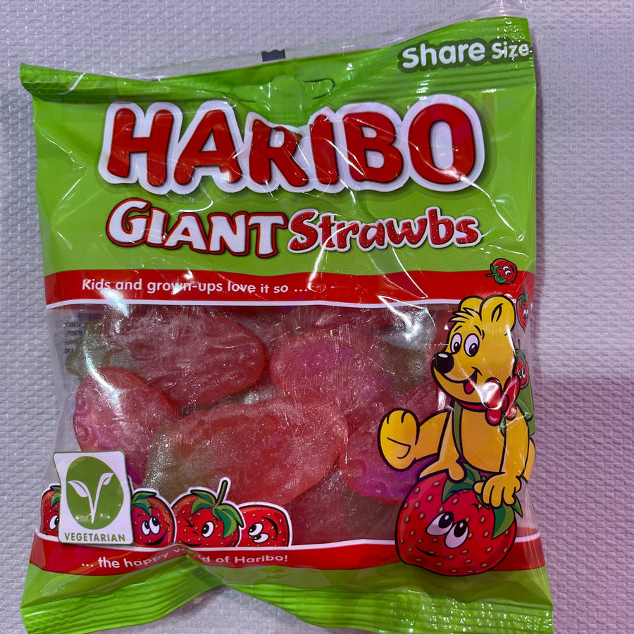 Haribo Giant Strawberries ( UK ) — front of pack at Exotic Snaxx Chicago