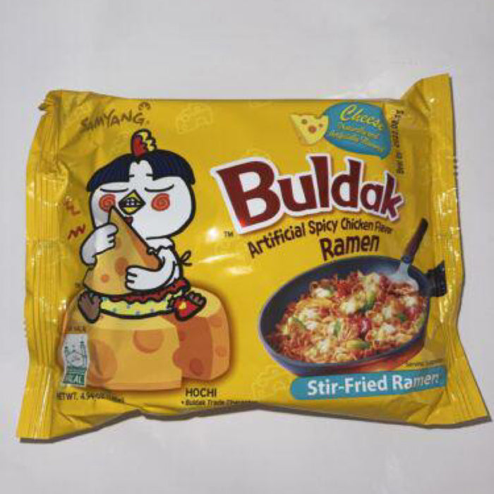 Korean Cheese Buldak ramen and imported Korean snacks on the Korea shelf at Exotic Snaxx Chicago