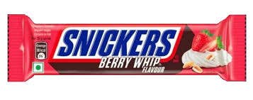 Snickers Berry Whip chocolate bar, India import, red wrapper