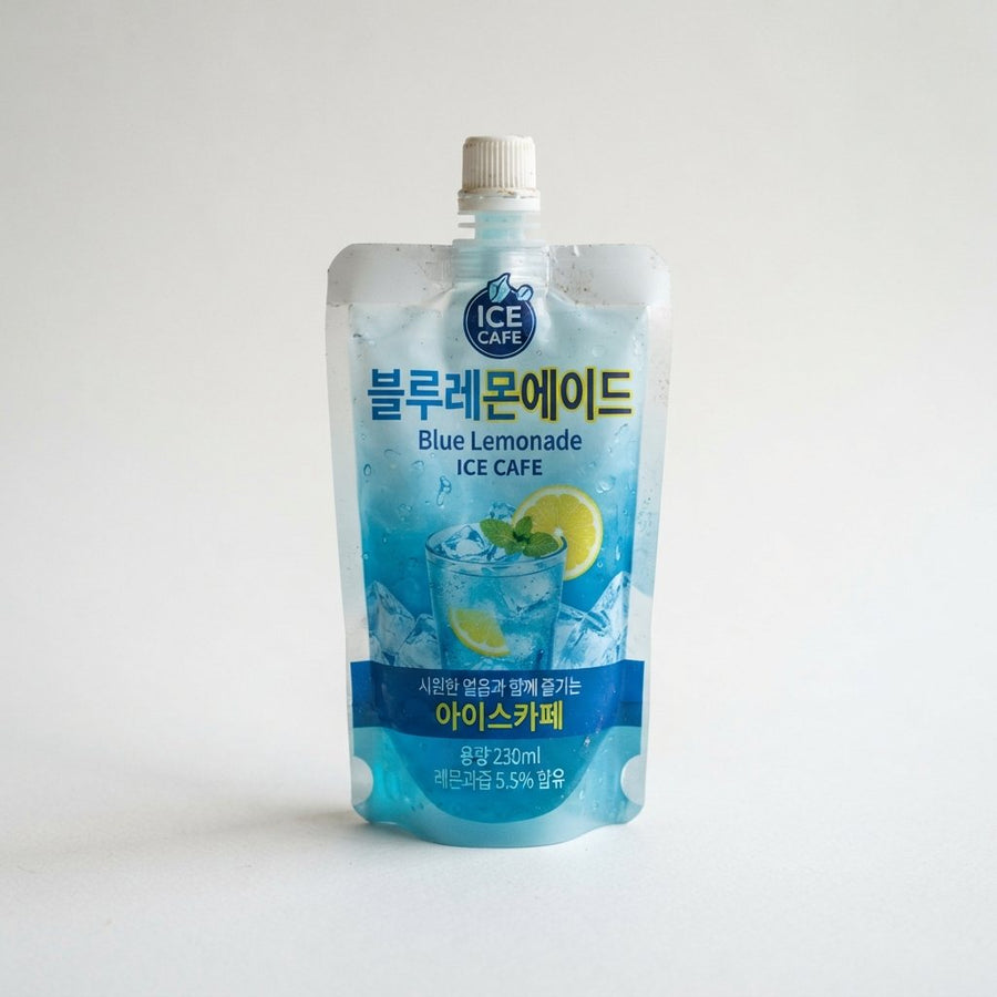 Ice Cafe Blue Lemonade ( Korea) — front of pack at Exotic Snaxx Chicago