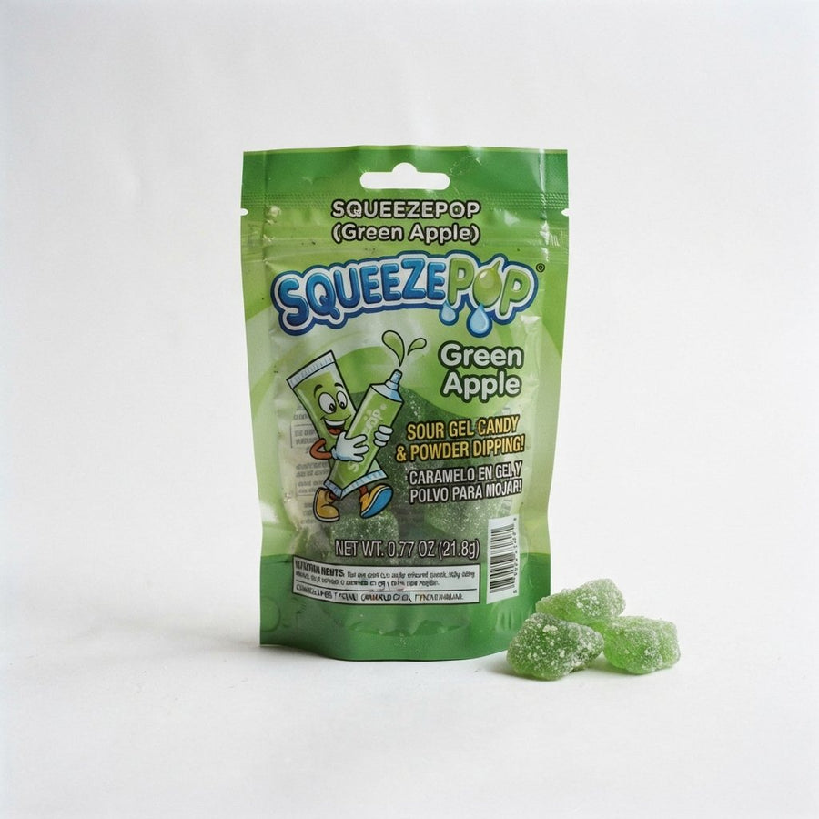 Squeezepop (Green Apple) — front of pack at Exotic Snaxx Chicago