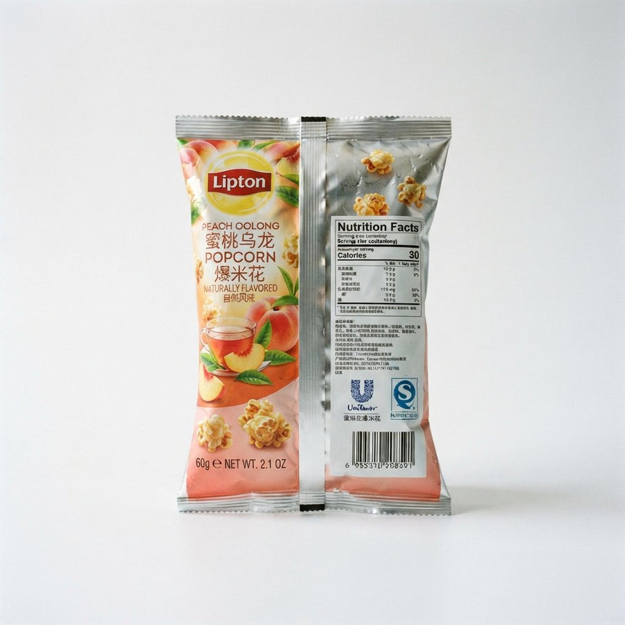 Lipton Peach Oolong Popcorn — front of pack at Exotic Snaxx Chicago