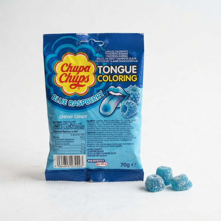 Chupa Chups Tongue Coloring Blue Raspberry — front of pack at Exotic Snaxx Chicago