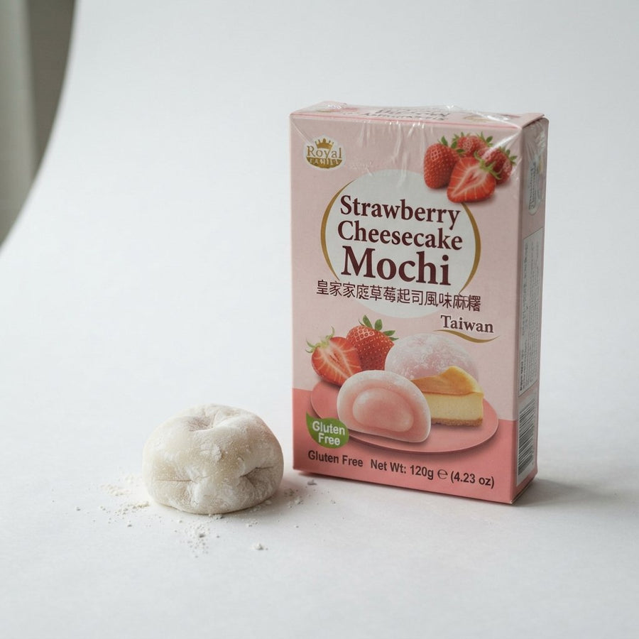 Royal Family Strawberry Cheesecake Mochi Taiwan Gluten Free — front of pack at Exotic Snaxx Chicago
