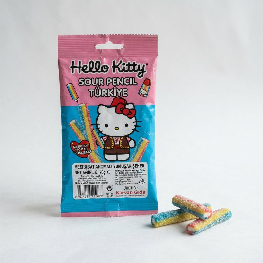Hello Kitty Sour Pencil Turkiye — front of pack at Exotic Snaxx Chicago