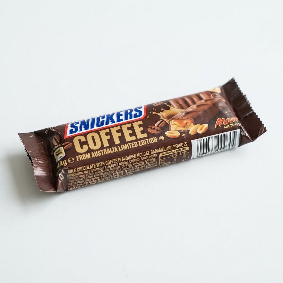 Snickers Coffee From Australia Limited Edition — front of pack at Exotic Snaxx Chicago