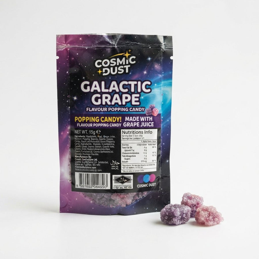 Cosmiuc Dust Galactic Grapr Popping Candy — front of pack at Exotic Snaxx Chicago