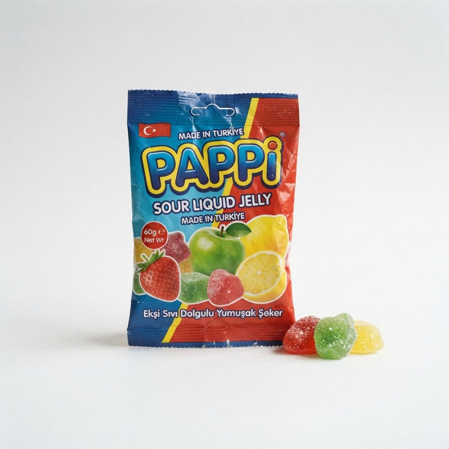 Pappi Sour Liquid Jelly Made in Turkiye — front of pack at Exotic Snaxx Chicago