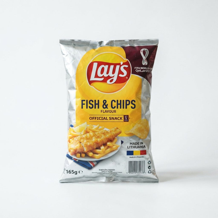 Lays Fish & Chips FIFA EDITION — front of pack at Exotic Snaxx Chicago