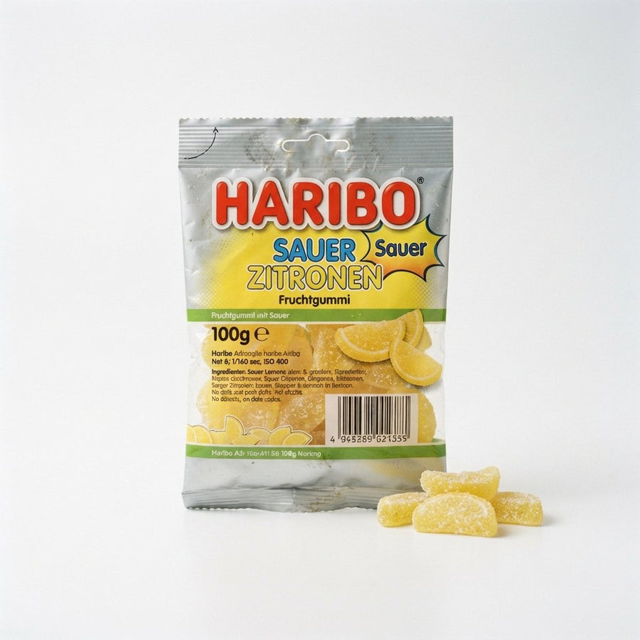 Haribo Sour Lemon 100g Germany — front of pack at Exotic Snaxx Chicago