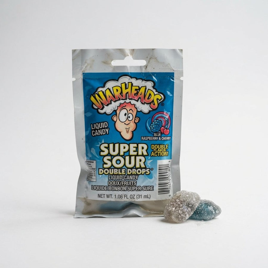 Warheads Super Sour Double Drops Liquid Candy — front of pack at Exotic Snaxx Chicago